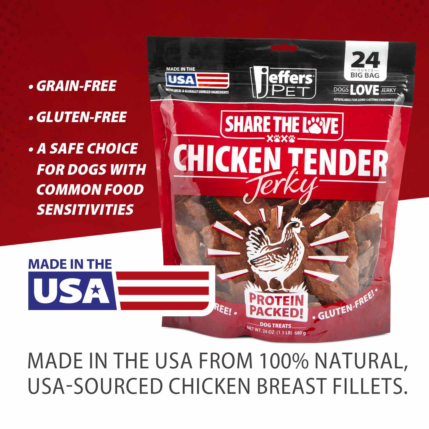 Jeffers Chicken Jerky Dog Treats | 100% Natural, Grain-Free, Made in USA